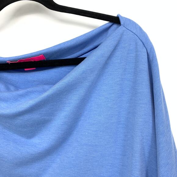 Lilly Pulitzer Sheera Top Womens Sz M Heathered Blue Thistle Draped One Shoulder - Picture 3 of 7